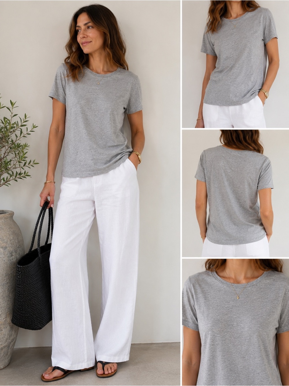 Eileen Fisher Gray Organic Cotton Knit Top Relaxed Minimalist